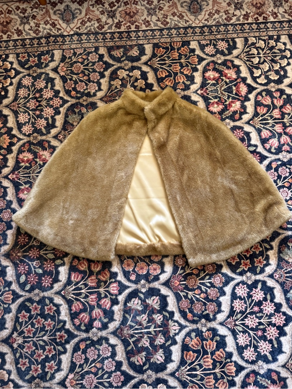 Vintage Tan Faux Fur Cape Coat